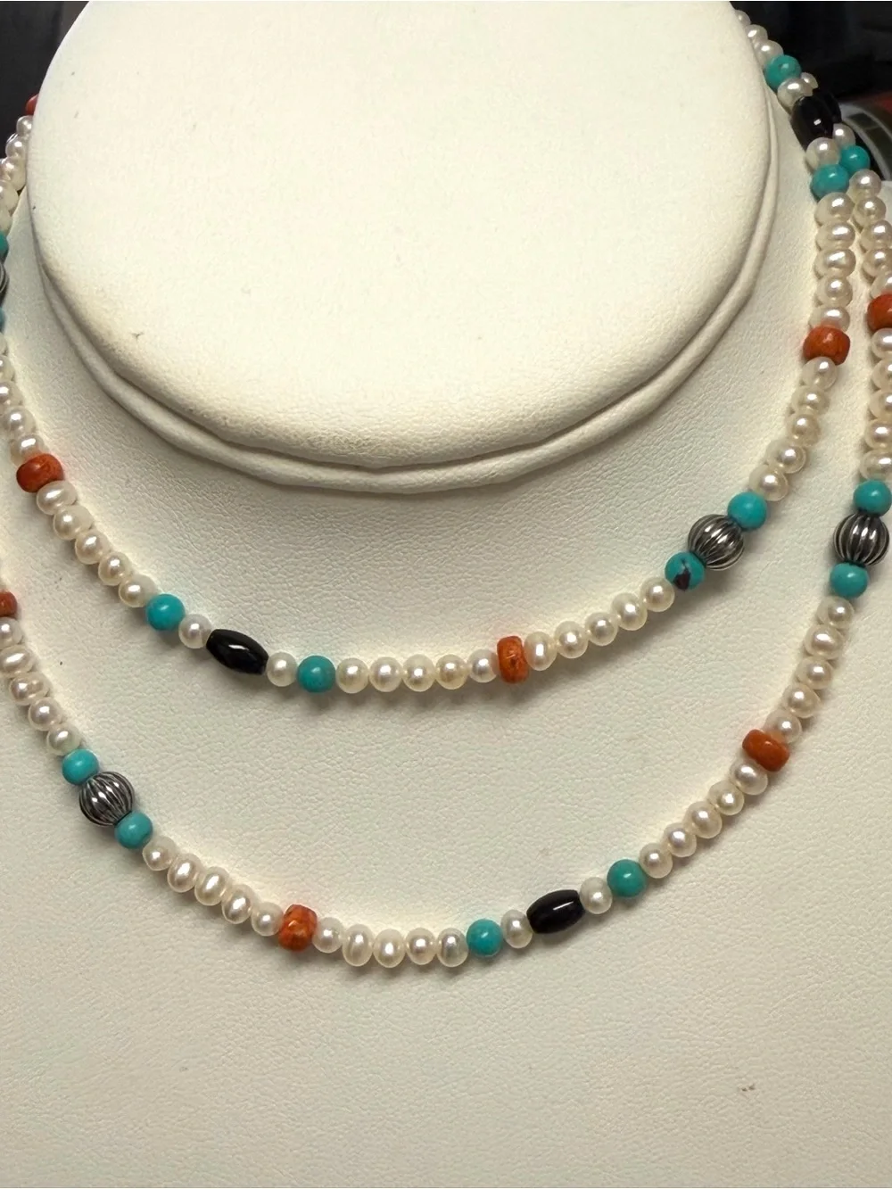 Vintage Carolyn Pollack Sterling Silver Pearl and Multi Stone Necklace - Picture 9 of 10